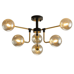 6 Light Amber Glass Sputnik Semi Flush Mount
