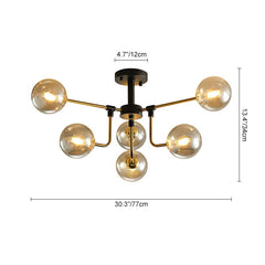 6 Light Amber Glass Sputnik Semi Flush Mount