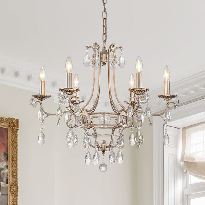 6-Light European Brass Crystal Chandelier