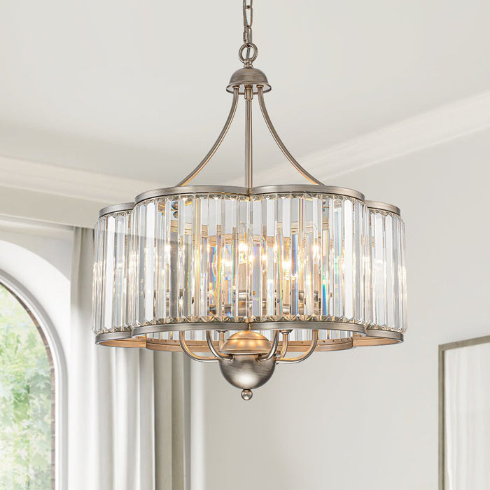6-Light Geometric Flower Glass Crystal Chandelier