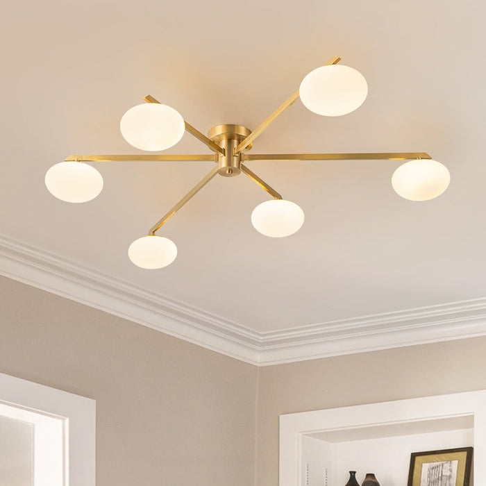 6-Light Glass Branching Sputnik Semi Flush Chandelier