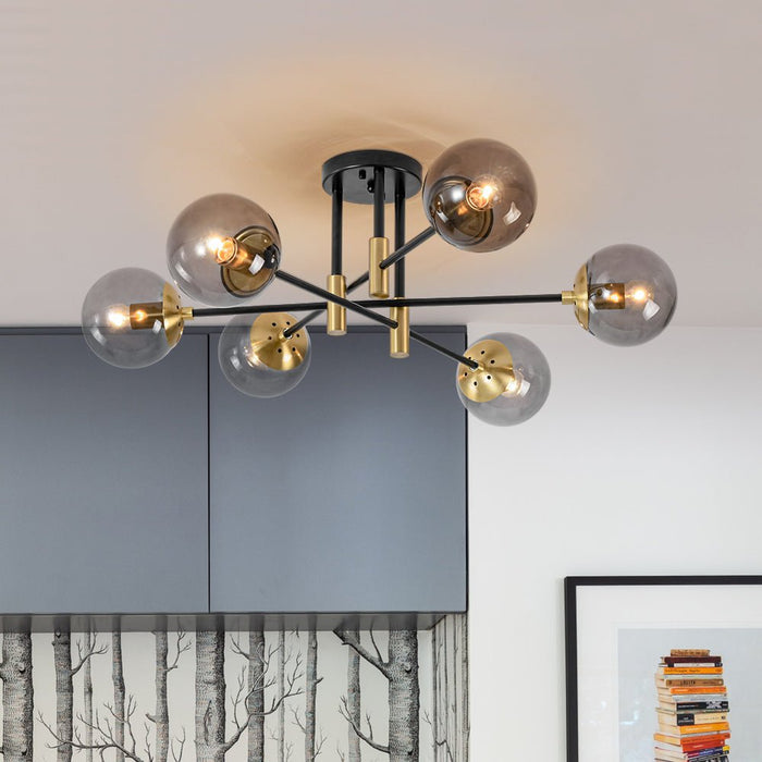 6-Light Glass Bubble Sputnik Semi Flush Chandelier