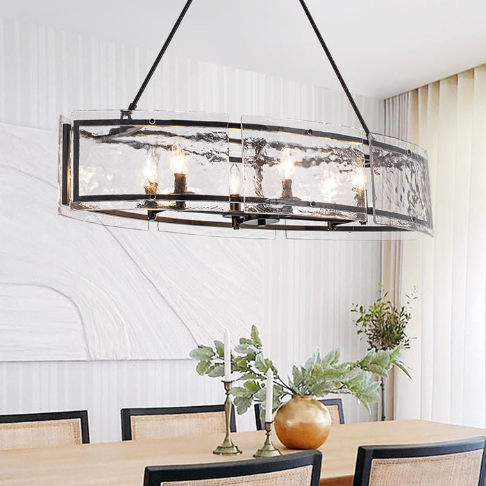 6-Light Ice Glass Linear Island Chandelier