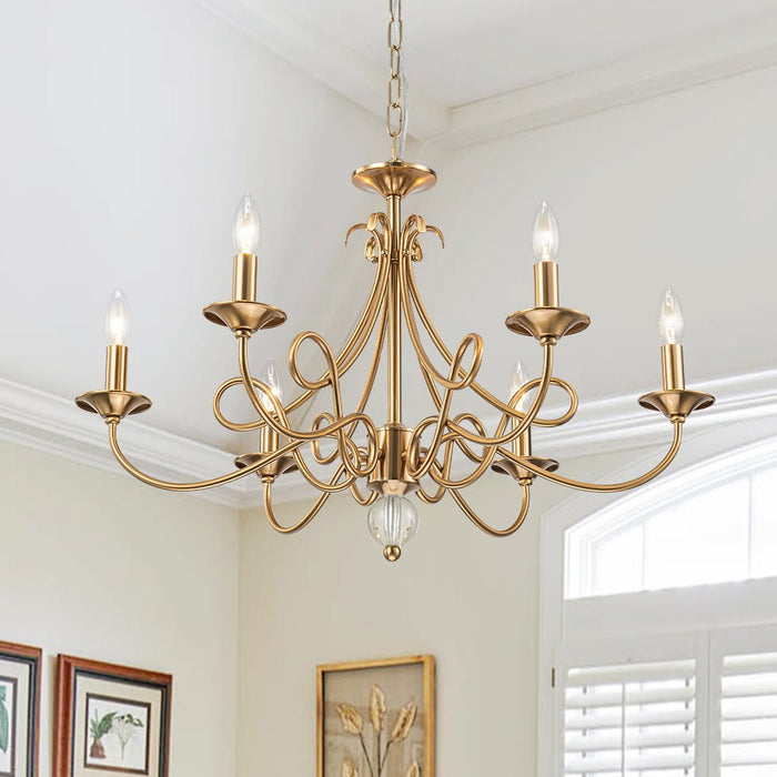6-Light Modern Brass Candle Chandelier