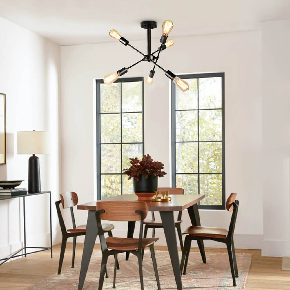 6-Light Rotatable Sputnik Chandelier in Black/ Black+Gold
