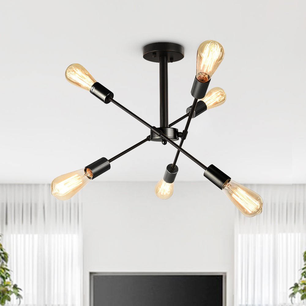 6-Light Rotatable Sputnik Chandelier in Black/ Black+Gold