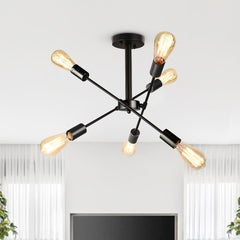6-Light Rotatable Sputnik Chandelier in Black/ Black+Gold