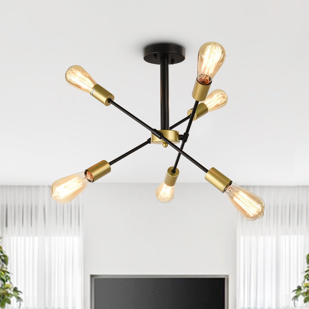6-Light Rotatable Sputnik Chandelier in Black/ Black+Gold