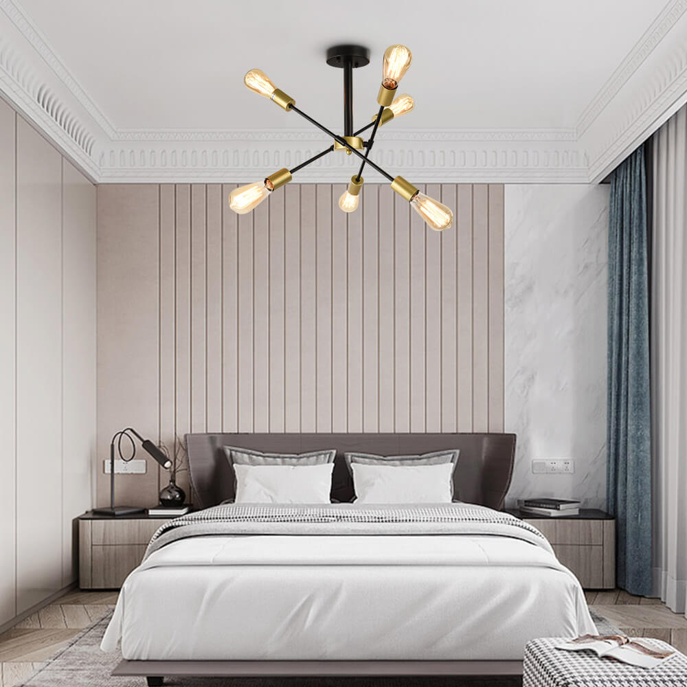 6-Light Rotatable Sputnik Chandelier in Black/ Black+Gold