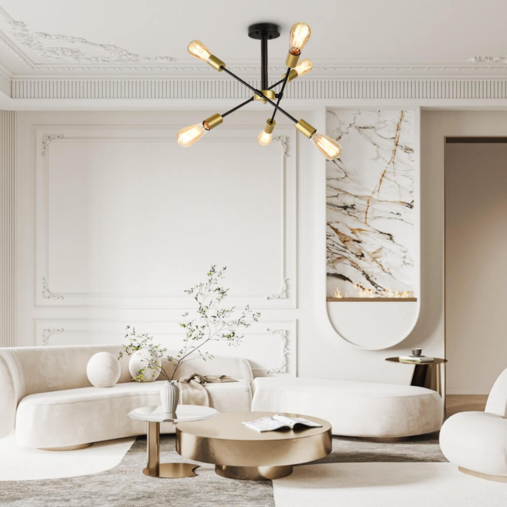 6-Light Rotatable Sputnik Chandelier in Black/ Black+Gold