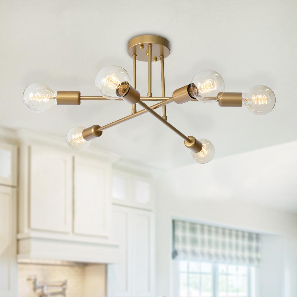 6-Light Sputnik Semi Flush Mount Lighting