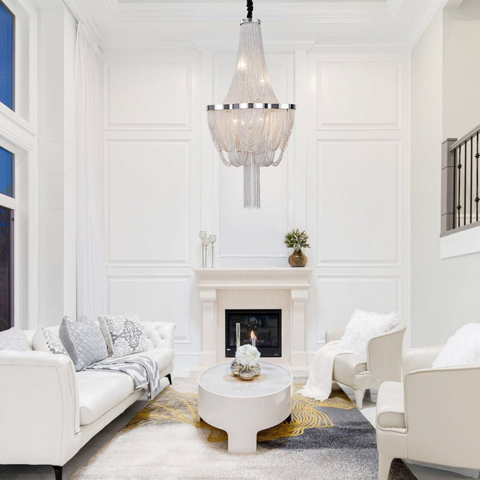 6-Light Silver Tassel Chandelier Ceiling Light in Chrome