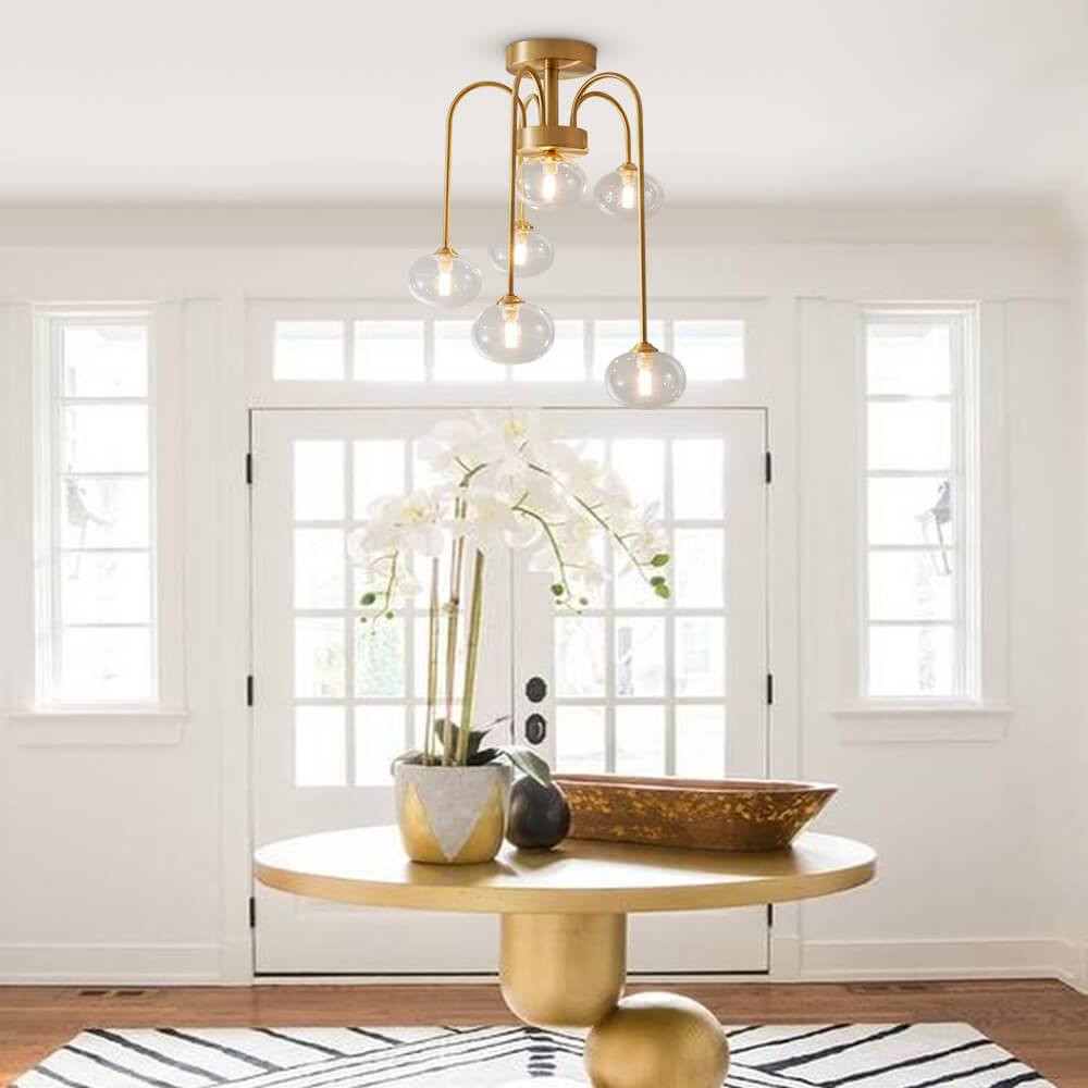 6 Light Swirl Clear Glass Flush Mount Ceiling Light