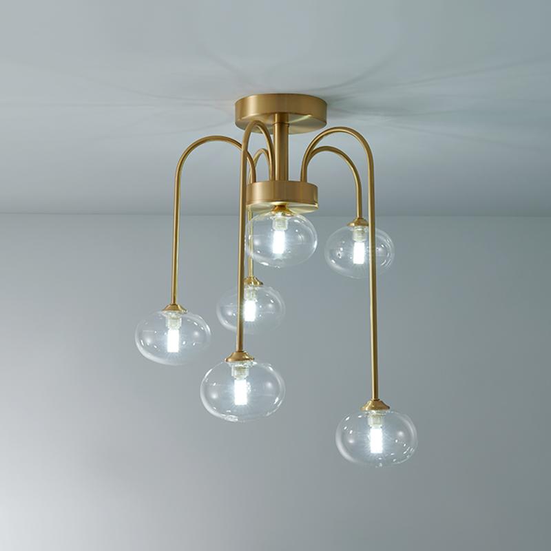 6 Light Swirl Clear Glass Flush Mount Ceiling Light