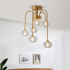 6 Light Swirl Clear Glass Flush Mount Ceiling Light