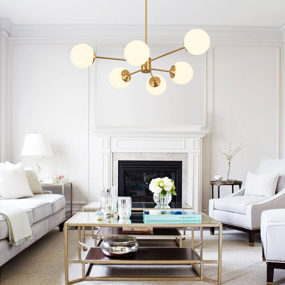 6/8/12-Light Mid-Century Modern Opal White Glass Globe Chandelier