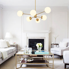 6/8/12-Light Mid-Century Modern Opal White Glass Globe Chandelier