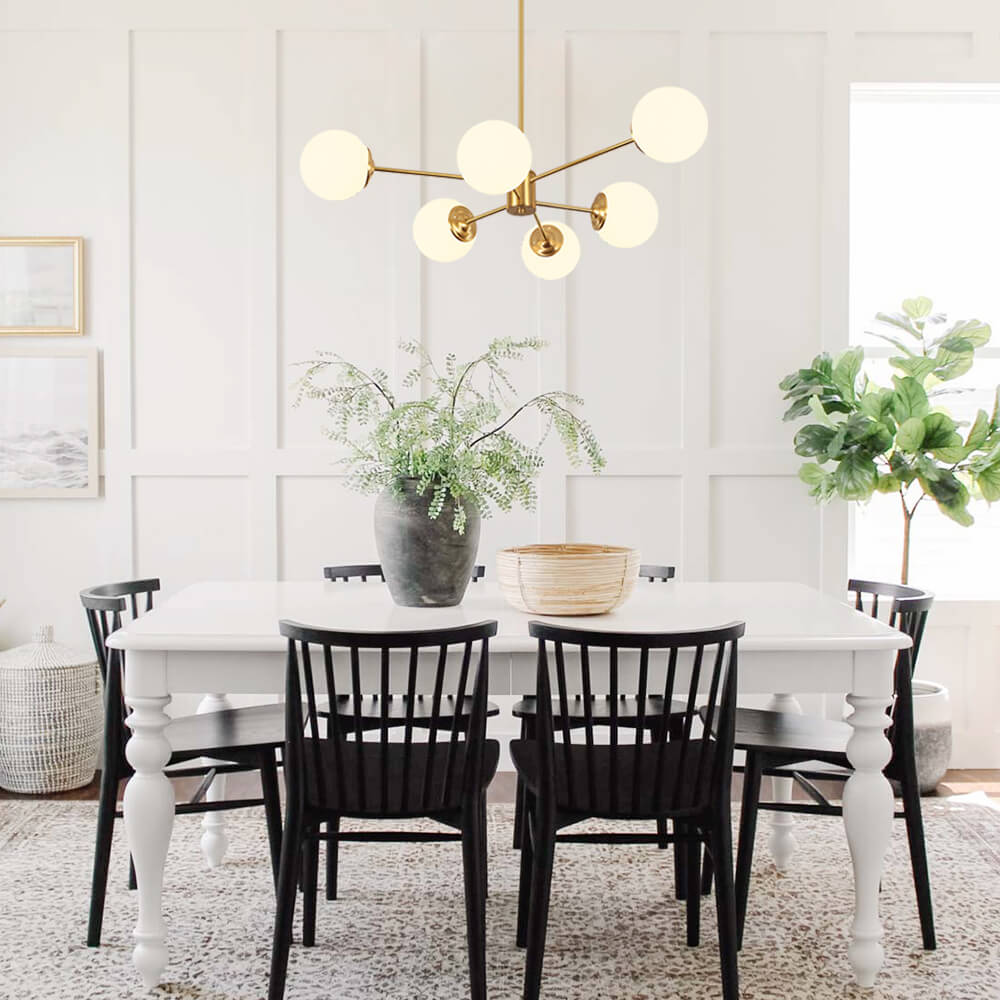 6/8/12-Light Mid-Century Modern Opal White Glass Globe Chandelier