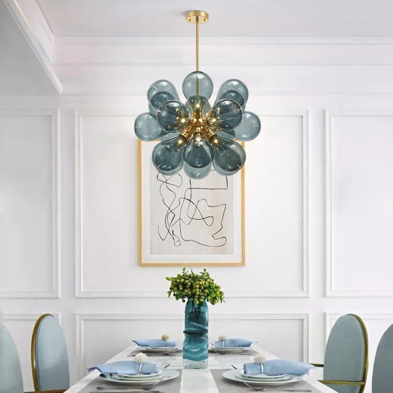 Modern Blue Blown Glass Bubble Sputnik Chandelier