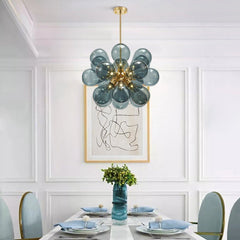 Modern Blue Blown Glass Bubble Sputnik Chandelier
