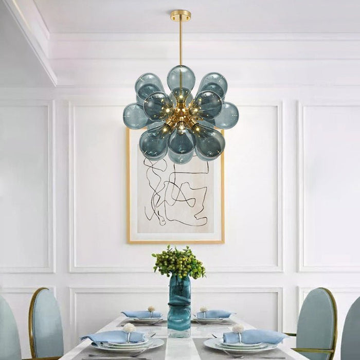 Modern Blue Blown Glass Bubble Sputnik Chandelier
