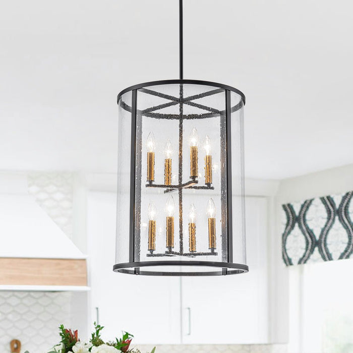 8-Light Cylinder 2-Tier Glass Chandelier Pendant Light
