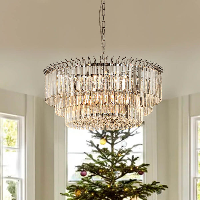 9-Light Modern Tiered Crystal Chandelier