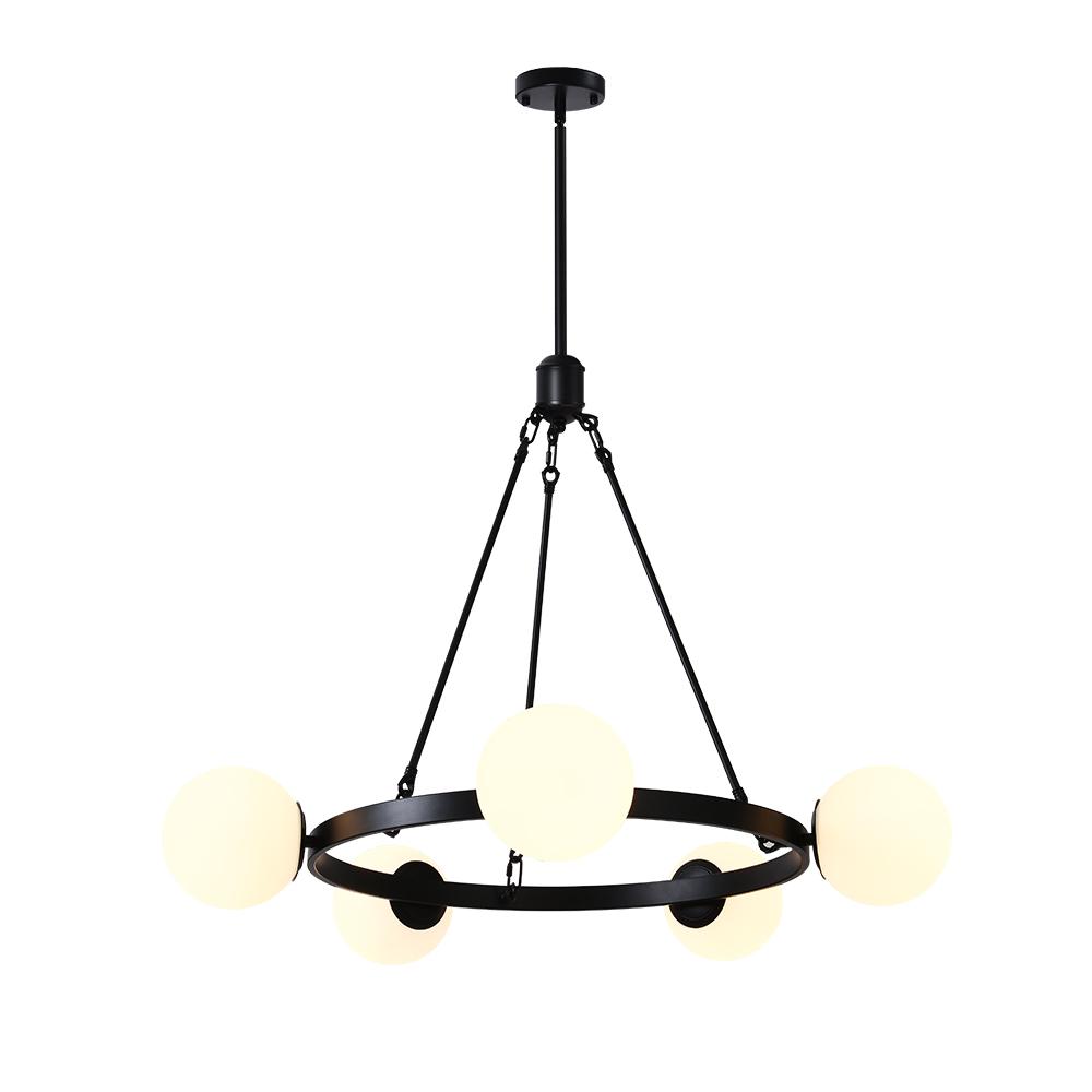 Milk Glass Globes Black Bubble Chandelier