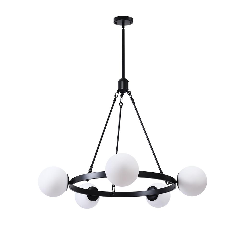 Milk Glass Globes Black Bubble Chandelier