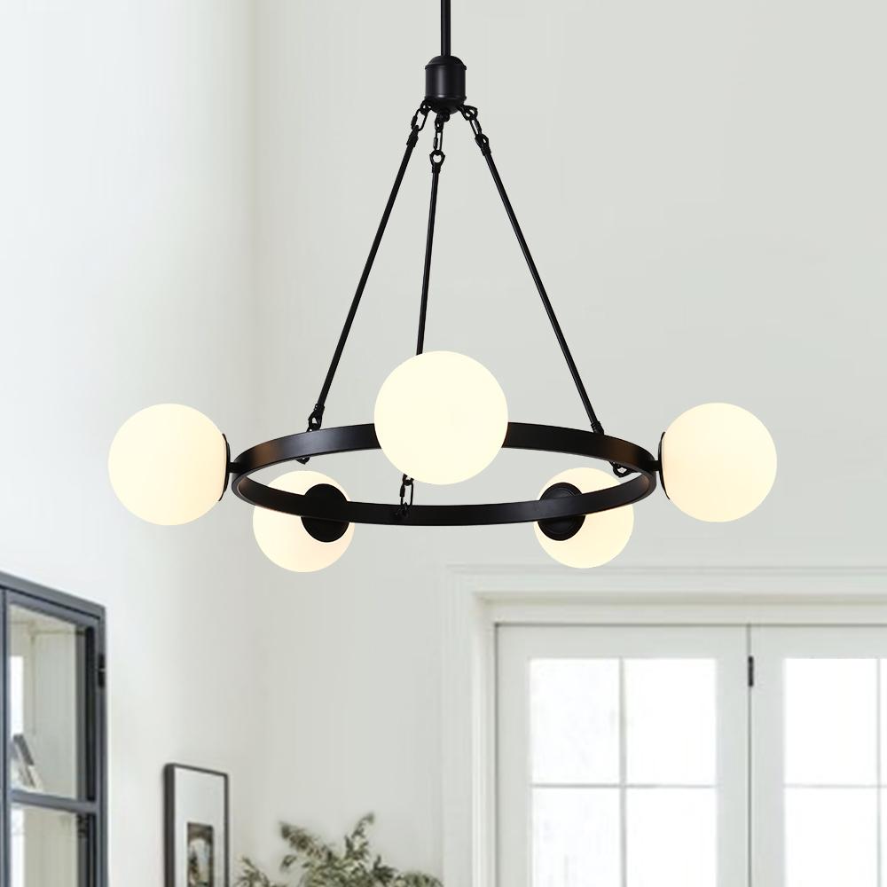 Milk Glass Globes Black Bubble Chandelier