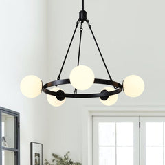 Milk Glass Globes Black Bubble Chandelier