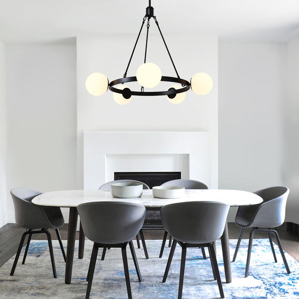 Milk Glass Globes Black Bubble Chandelier