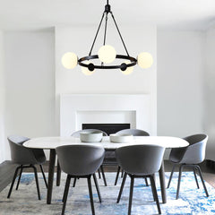 Milk Glass Globes Black Bubble Chandelier