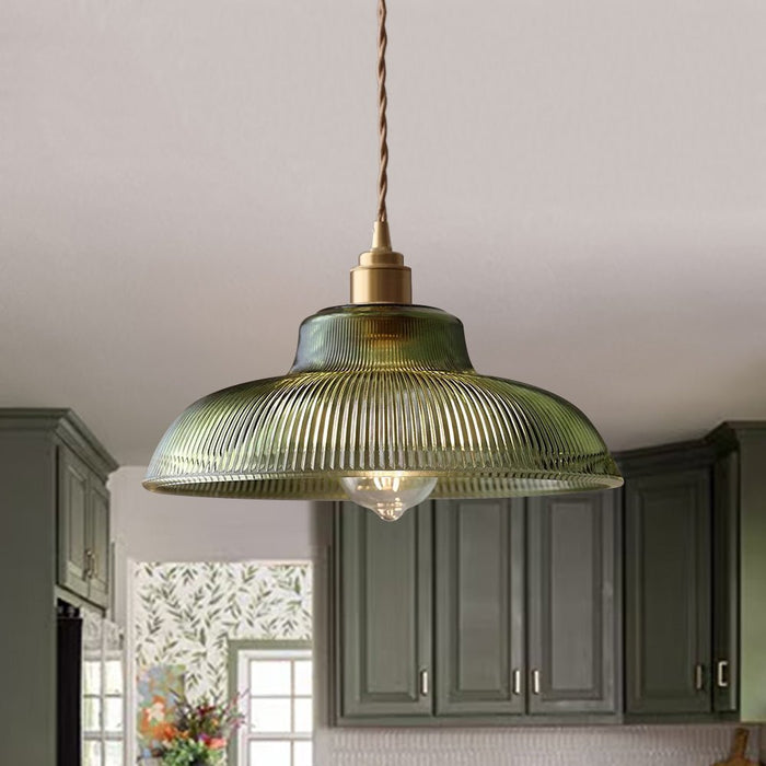 Adjustable Modern Farmhouse Ribbed Glass Dome Pendant Light
