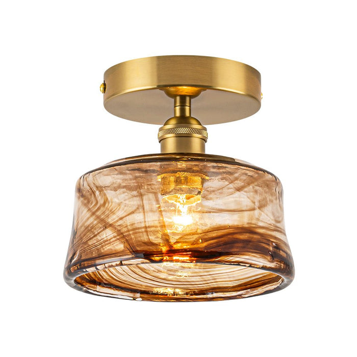 Amber Textured Glass Drum Semi Flush Mount
