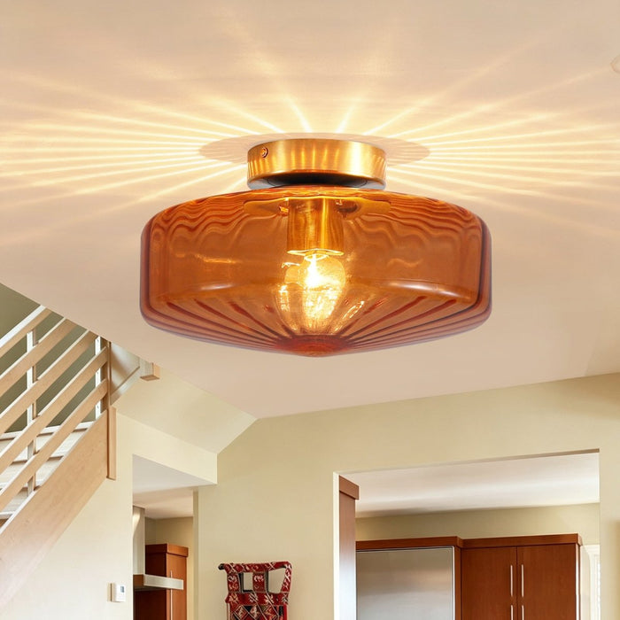 Amber Glass Round Semi Flush Mount