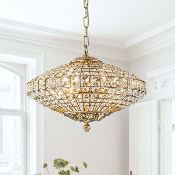 Antique Brass Crystal Diamond Shape Chandelier