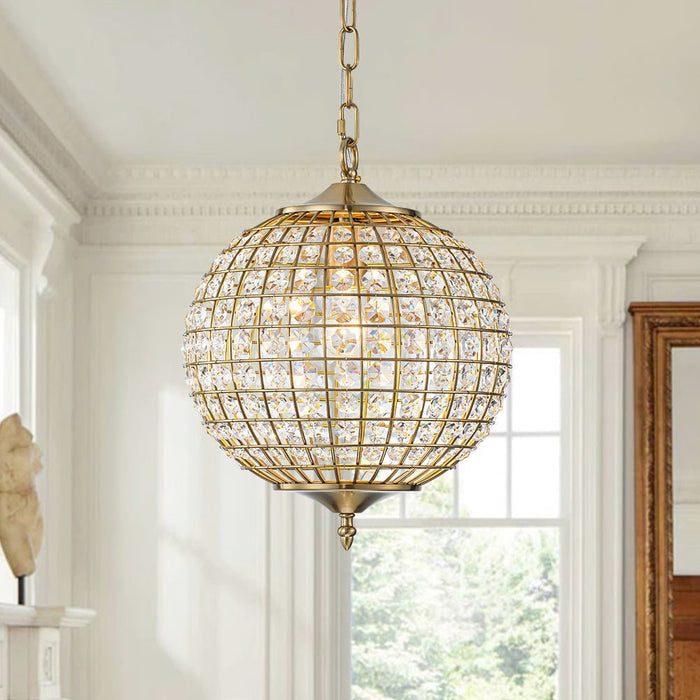 Antique Brass Crystal Orb Chandelier
