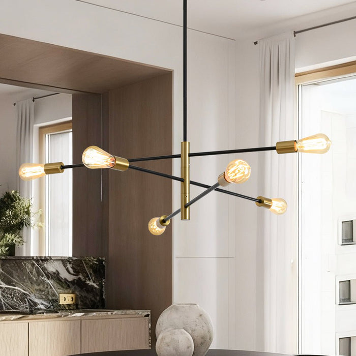 6-Light Black Brass Sputnik Chandelier