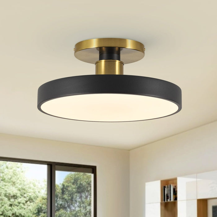 Black LED Acrylic Drum Semi Flush Mount Ceiling Light