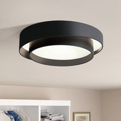 Concentric Ring Flush Ceiling Light, Black Metal Frame with Opal Diffuser, Integrated LED, Low Ceiling & Bedroom