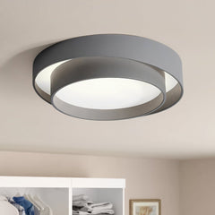 Concentric Ring Flush Ceiling Light, Grey Metal Frame with Opal Diffuser, Integrated LED, Low Ceiling & Bedroom