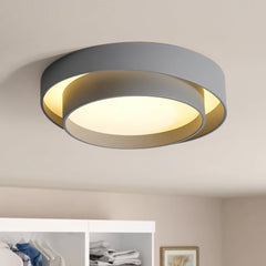 Concentric Ring Flush Ceiling Light, Grey Metal Frame with Opal Diffuser, Integrated LED, Low Ceiling & Bedroom