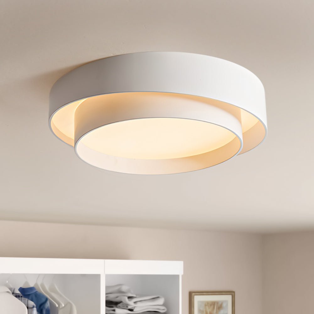 Concentric Ring Flush Ceiling Light, Black Metal Frame with Opal Diffuser, Integrated LED, Low Ceiling & Bedroom