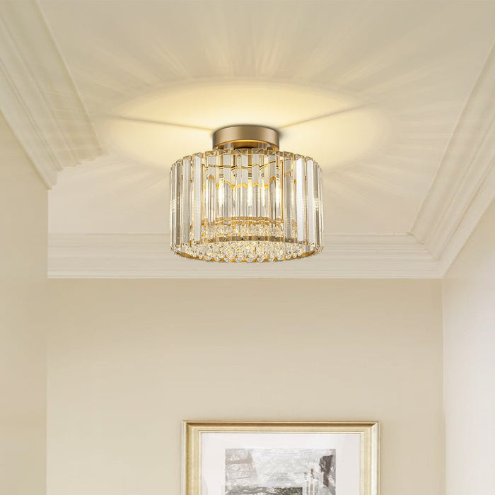 Crystal Drum Brass Flush Mount Chandelier
