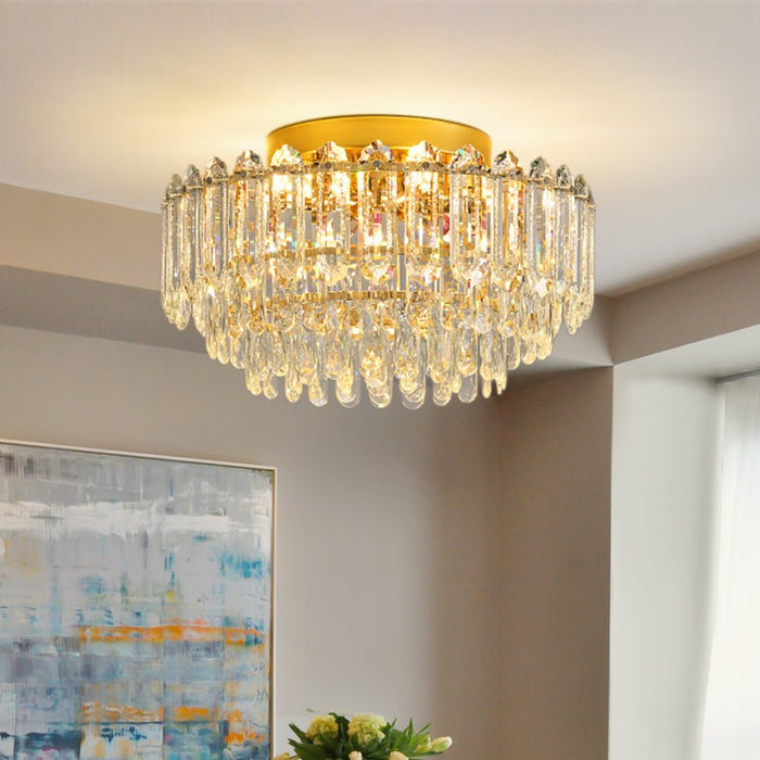 Crystal Glass Chandelier Raindrop Flush Mount Ceiling