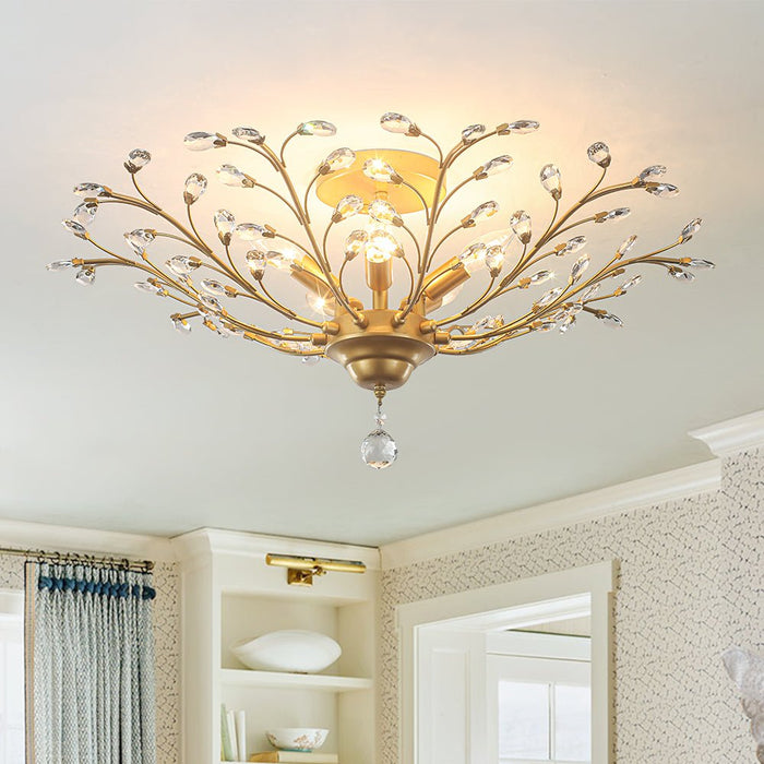 Crystal Glass Sputnik Branching Semi Flush Chandelier