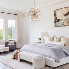Crystal Starburst Chandelier, Brass Finish, 16 Light Radiating Arms, Faceted Crystal Detail, Dining Room & Living Room