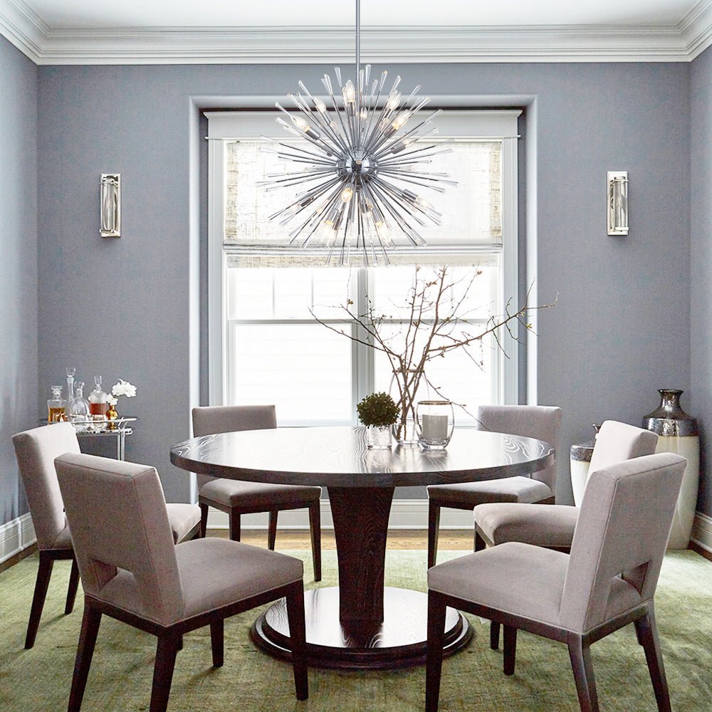 Crystal Starburst Chandelier, Brass Finish, 16 Light Radiating Arms, Faceted Crystal Detail, Dining Room & Living Room