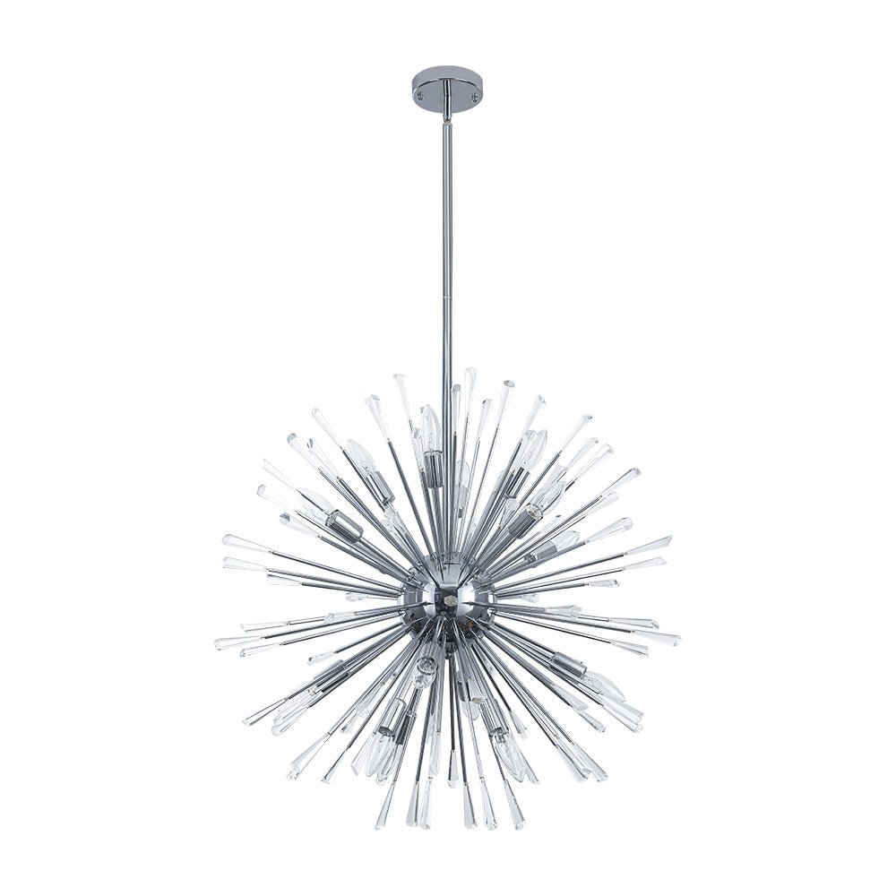 Crystal Starburst Chandelier, Brass Finish, 16 Light Radiating Arms, Faceted Crystal Detail, Dining Room & Living Room
